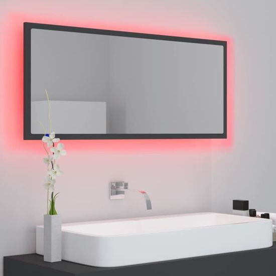 Miroir à LED de salle de bain VINGVO - Gris - 100x8,5x37 cm - Lumière RVB - Aggloméré
