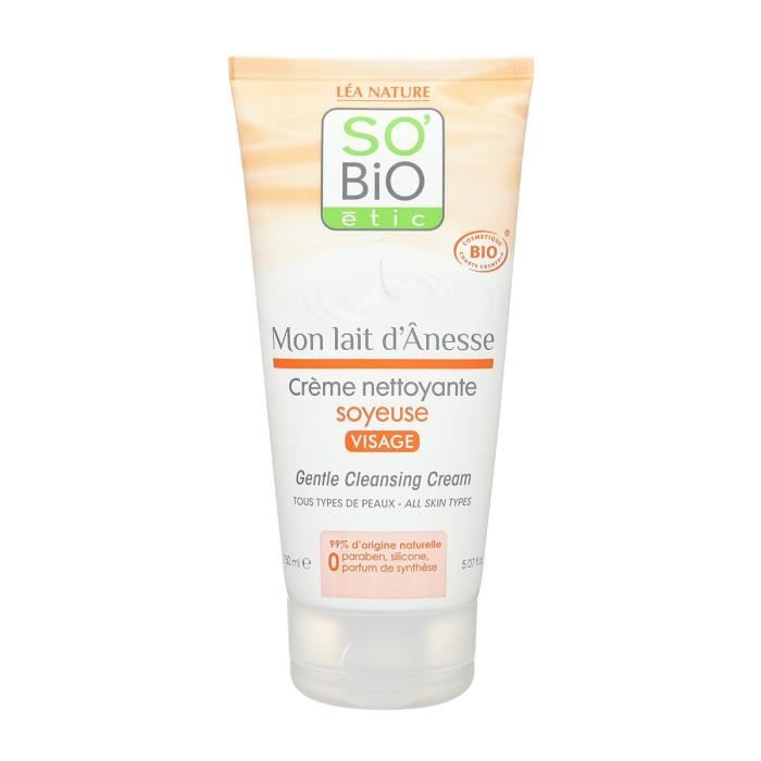 SOBIO Crème nettoyante soyeuse -Mon lait d'ânesse - - Bio - 150 ml
