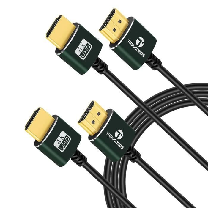 câbles hdmi vers hdmi fins 7,5m lot de 2, ultra fins et flexibles prenant  supporte haute vitesse 4k60hz, 18gbps, 2160p 1080p [A449]