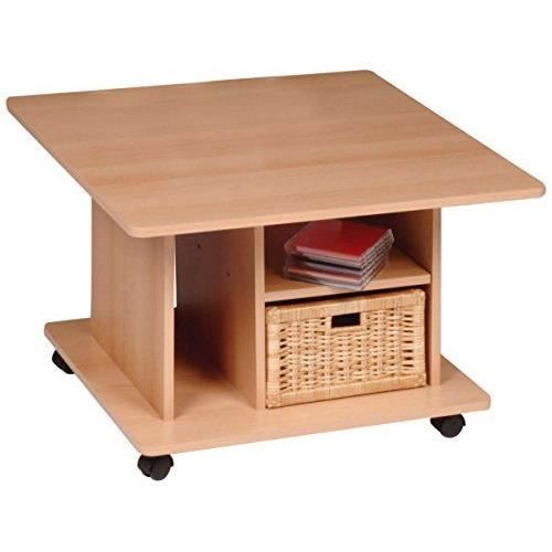 Alfa-Tische M474 Bono Table basse en bois de hêtre et à roulettes Panier tiroir en osier inclus 70 x 70cm…