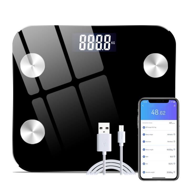 Pese Personne Impedancemetre , Balance Connectée Bluetooth, Chargement USB +APP avec 24 Données Corporelles