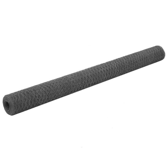 liayivmall©Grillage Acier avec revêtement en PVC 25 x 1,5 m Hexagonal Gris Diamètre du rouleau 14 cm