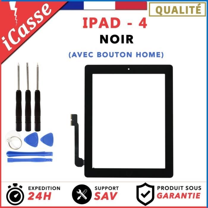 VITRE ECRAN TACTILE IPAD 4 NOIR ASSEMBLÉE HOME PRÉ-MONTÉ ADHÉSIF PREMIUM