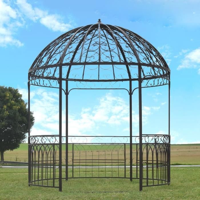 Grande Tonnelle Fer Jardin Pergola Gloriette Fer Jardin Marron ø250 cm 10800-Pergola-Bis