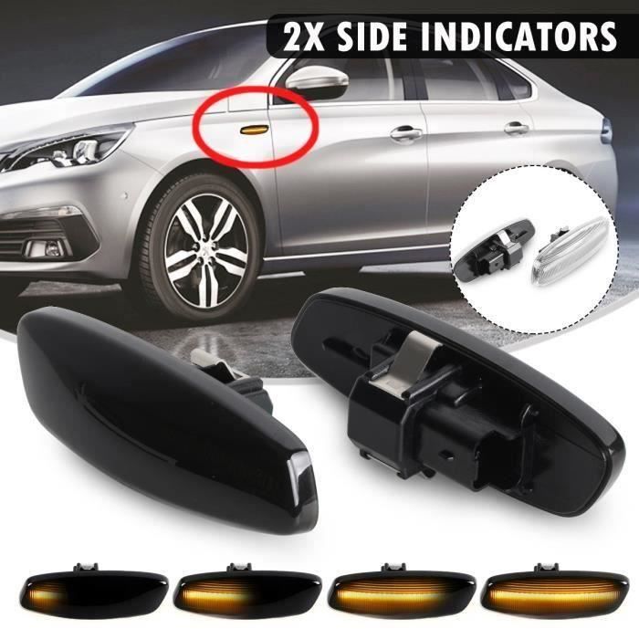 12V LED Feux de Position Latéraux Clignotant Dynamique pour Peugeot 207 308 5008 Citroen C3 C4 C5 DS3 DS4 NOIR Ve67085