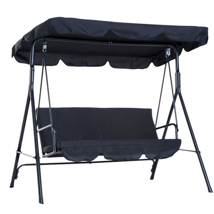 Canopée pour Balancelle Exterieur Imperméable Résistant Soleil Toit de Rechange pour Jardin ou Patio (Noir - Deux places)
