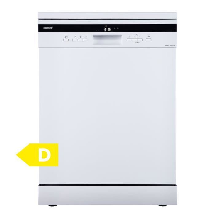 Comfee Lave-vaisselle pose libre FD1435E-W L60cm 44db avec 14 couverts, 8 programmes, Affichage LED Blanc-Énergétique D
