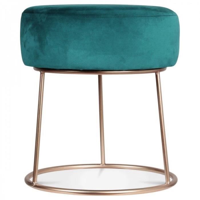 Pouf AXEL - Velours Bleu canard - D35X38cm