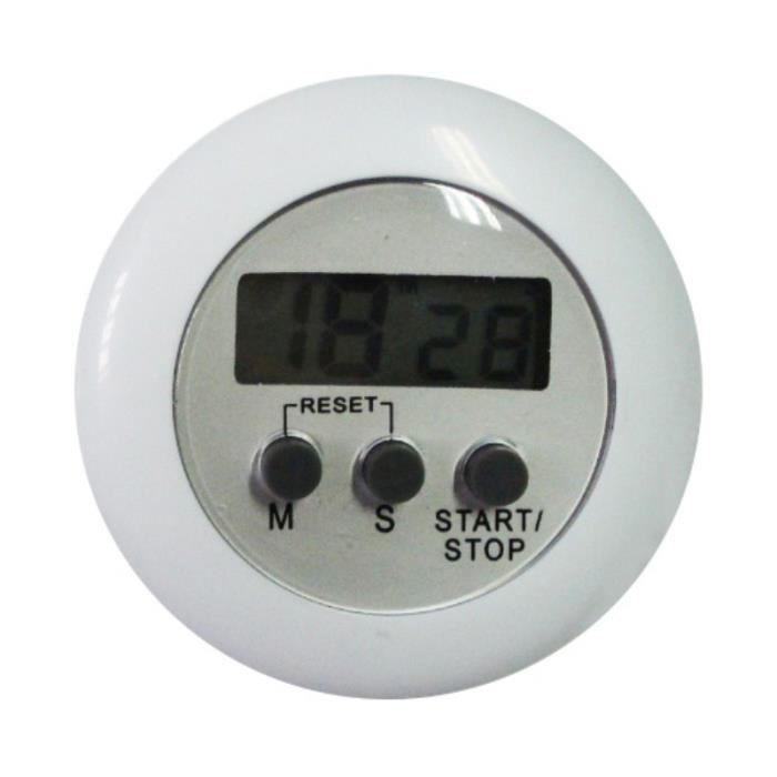 ENERGY 01 - Minuteur Blanc numérique de cuisine magnétique avec alarme sonore écran LCD