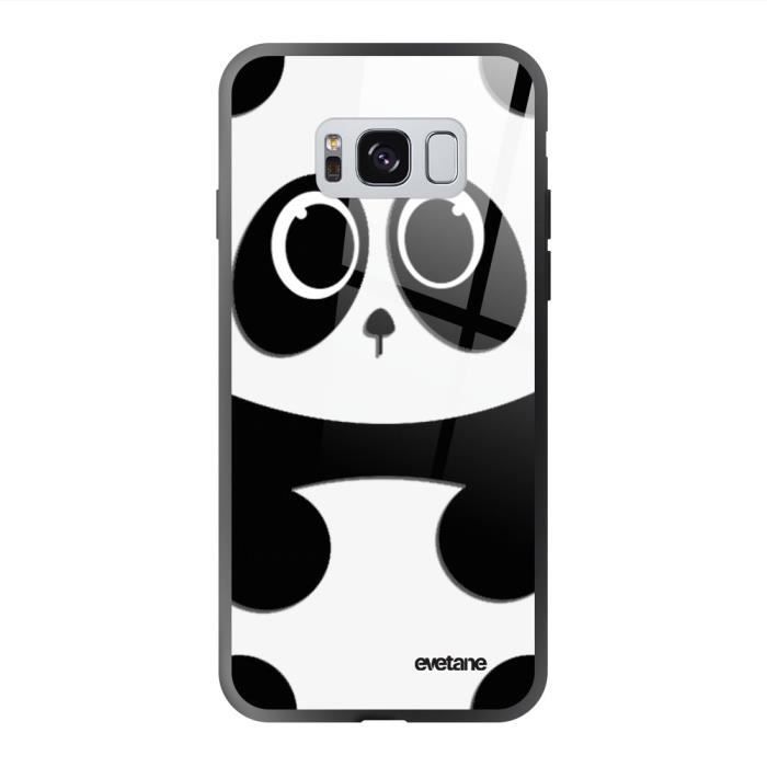 Coque en verre trempé Samsung Galaxy S8 noir Panda Ecriture Tendance et Design Evetane