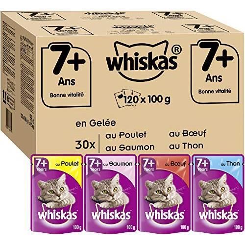 Whiskas 7+ Mélange sélectif de sachets en gelée pour chat 100 g, lot de 120