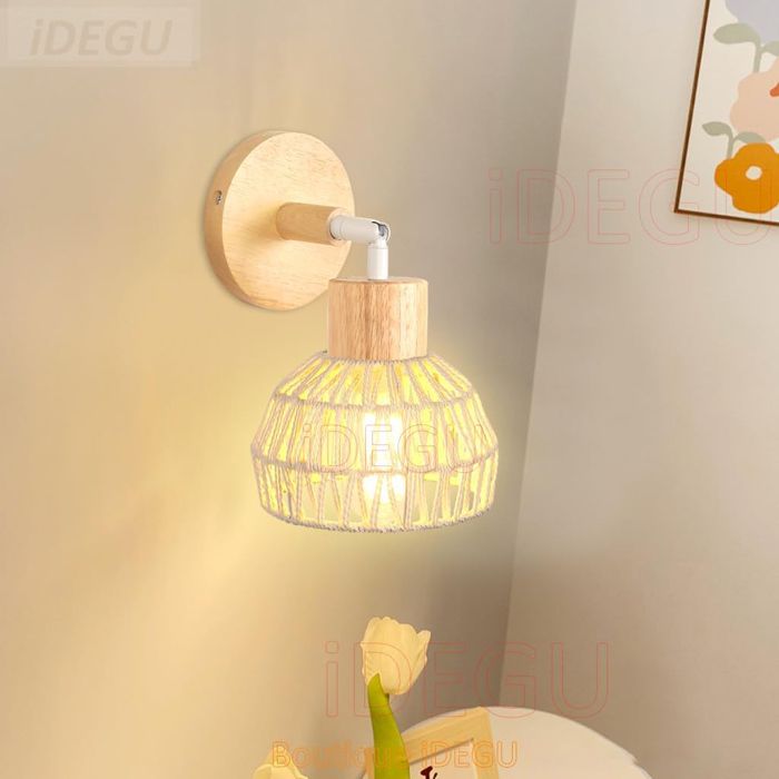 Lampe Murale Vintage - IDEGU - Rétro - Rotin Blanc - Ajustable - E27 60W