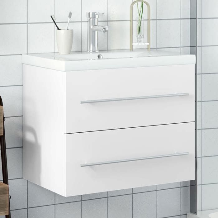 vidaXL Armoire lavabo de salle de bain avec bassin intégré blanc 3278764