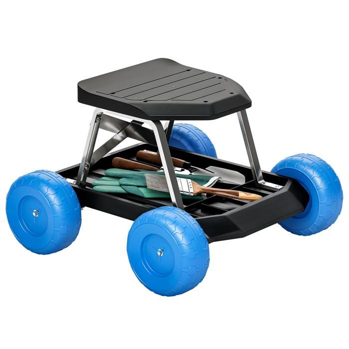 Siège de jardin - Outsunny - sur roues - plateau à outils - pour désherber planter - 50 x 49 x 32 cm - bleu