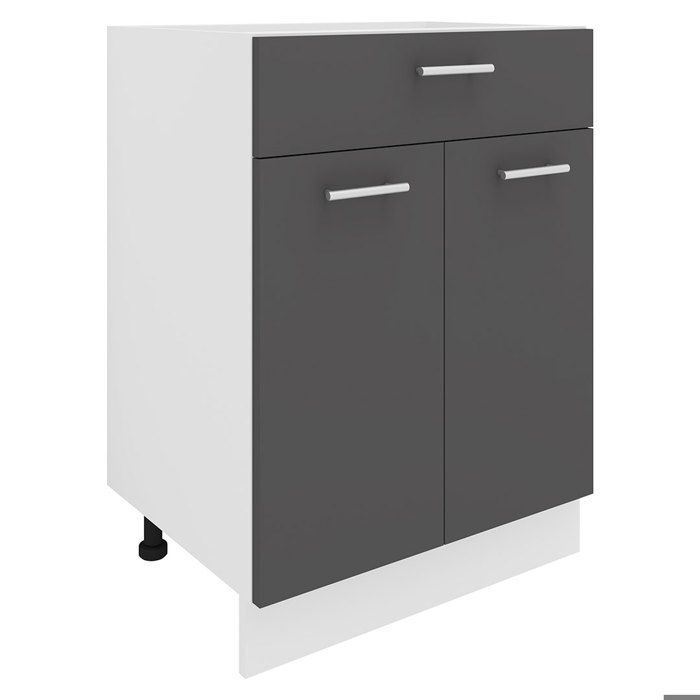 Esilo meuble bas de cuisine 60 cm 2 portes 1 tiroir blanc gris.