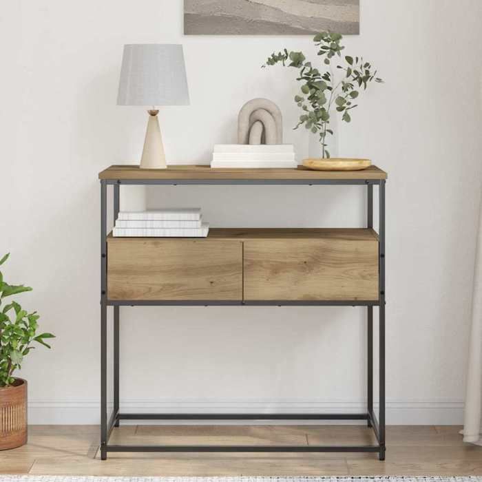 (ON SALE)Meuble Salon/Meuble dEntrée - Table Console avec tiroir - chêne artisanal - 75x40x75 cm EU374342