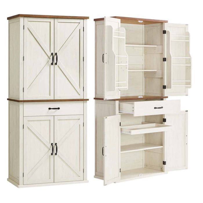 Buffet haut - HELLOSHOP26 - Meuble de rangement - Blanc rustique - 40 x 80 x 178 6 cm - Style campagne Buffet haut - HELLOSHOP26 - Meuble de rangement - Blanc rustique - 40 x 80 x 178 6 cm - Style campagne