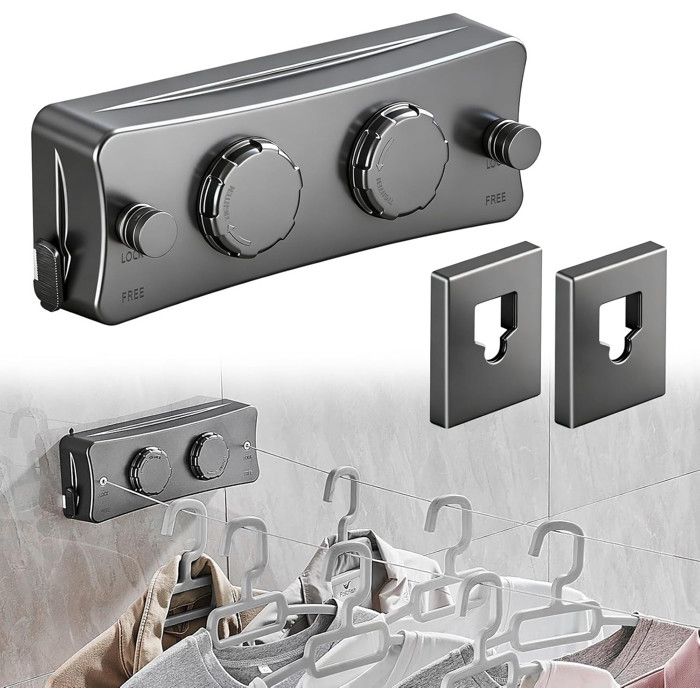 Corde à Linge Rétractable 2x5.1m Étendoir à Linge en Acier Inoxydable Gris Fil a Linge Extérieur Retractable pour Balcon