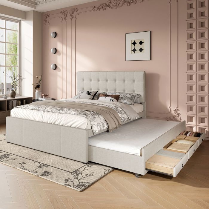 lit gigogne banquette 140x200 trois tiroirsbanquette lit 2 placesspacieux avec tête lit réglable