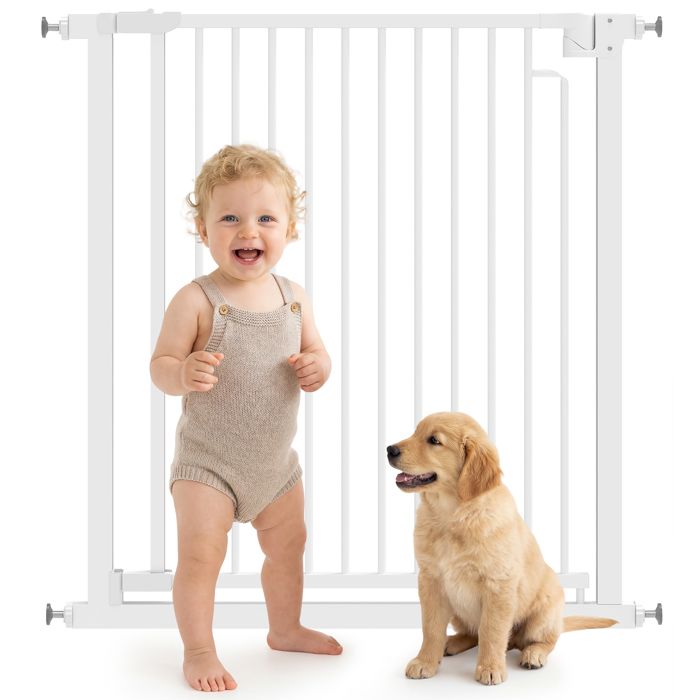 Meilleurs prix pour Barrière de sécurité pour chiens et bébés - PawHut - 76 à 80 cm avec extension fixation par pression sans perçage - acier - blanc