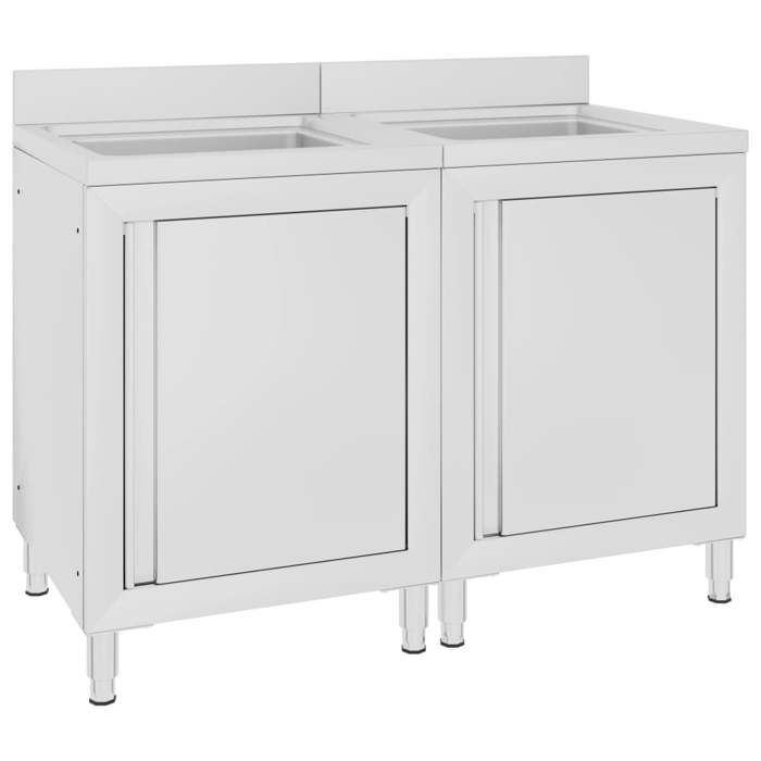 Évier de cuisine commercial vidaXL Acier inoxydable 120x60x96 cm Dosseret 10 cm Pieds réglables