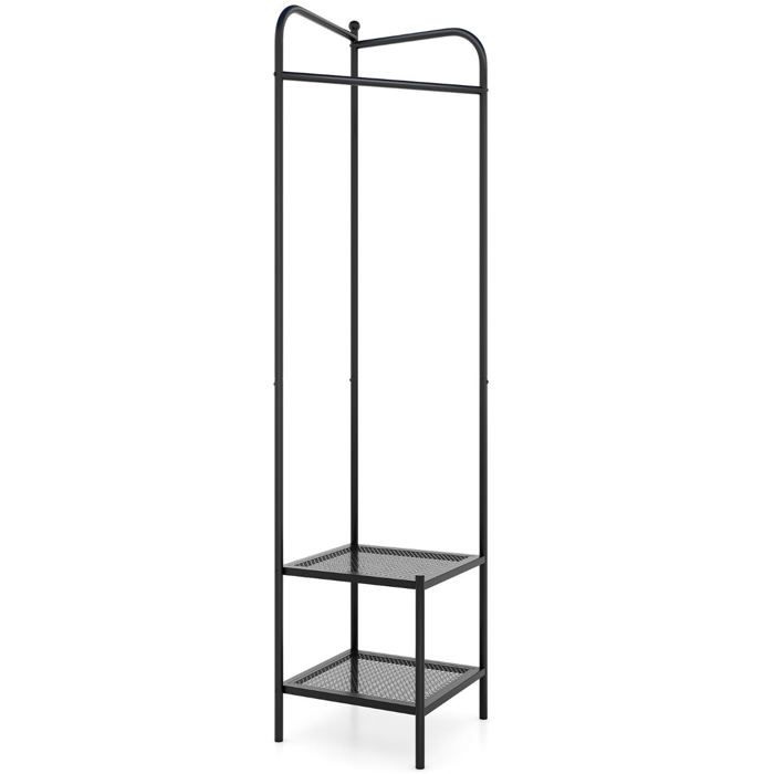 Porte-manteau sur pieds - HELLOSHOP26 - 42 5×42 5×193 5 cm - 2 en 1 (cintre+2 étagères) - Métal noir - 10 kg Porte-manteau sur pieds - HELLOSHOP26 - 42 5×42 5×193 5 cm - 2 en 1 (cintre+2 étagères) - Métal noir - 10 kg