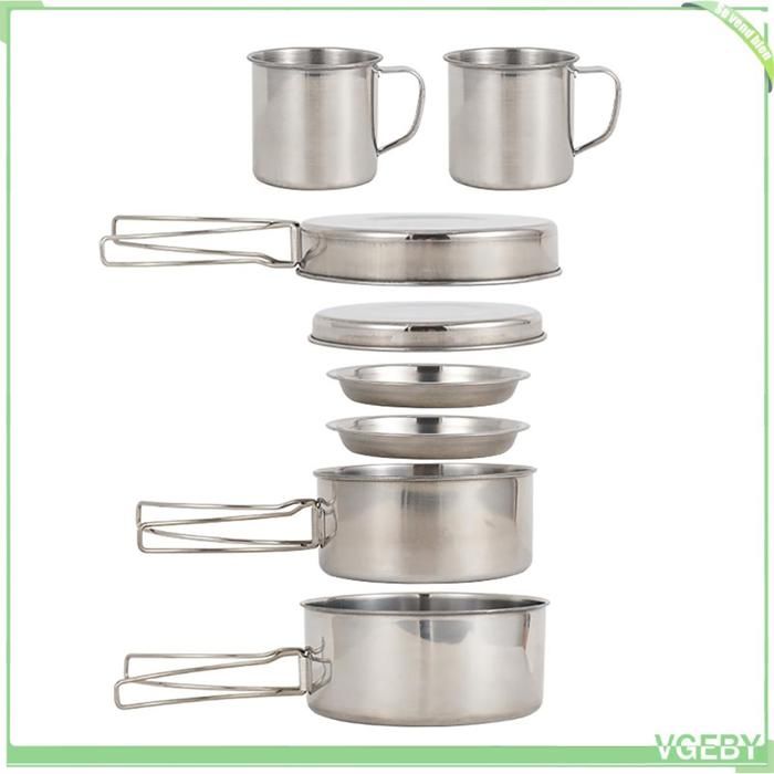 Ensemble de cuisson camping - FAFEICY - Kit 8 pièces - Acier inoxydable - Poignées pliables - Compact