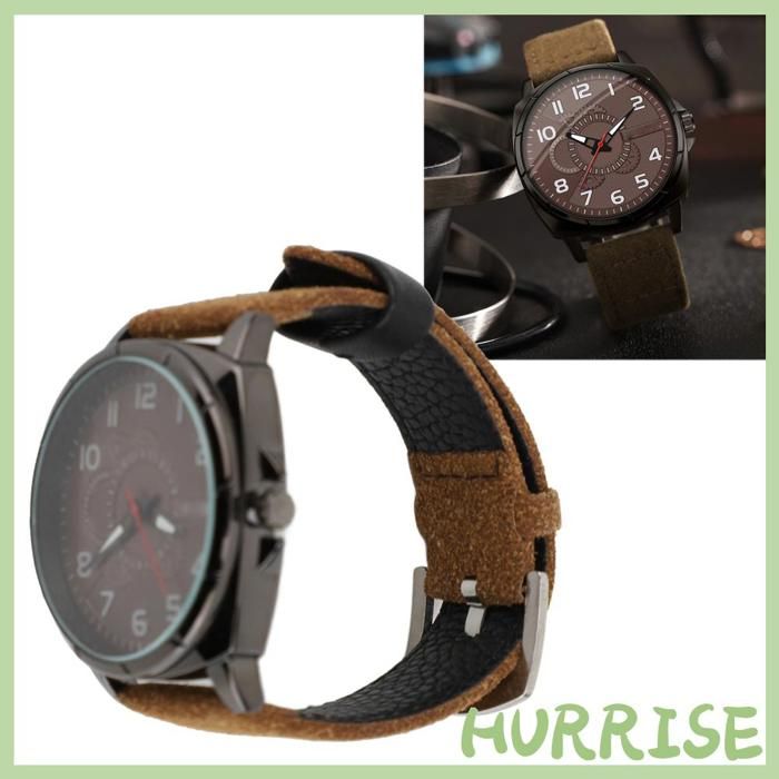 Garosa Montre pour hommes Montre analogique pour hommes bracelet en cuir PU Vintage Ultra mince grand montres bracelet Brun