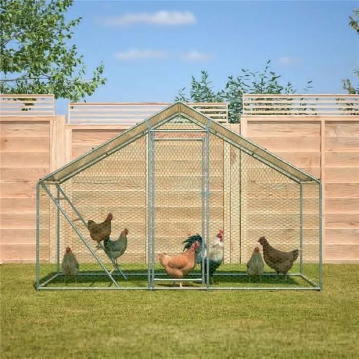 Poulailler 3x15m avec Filet de Protection - Enclos Extérieur pour Volailles Bâche Étanche et Anti-UV Structure Acier POULAILLER