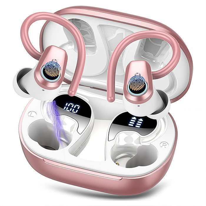 Écouteurs Sans Fil Sport Écouteur Bluetooth 5.3 Son Stéréo 50H AutonomieRéduction Antibruit Mic Affichage LED IP7 Étanche Rose