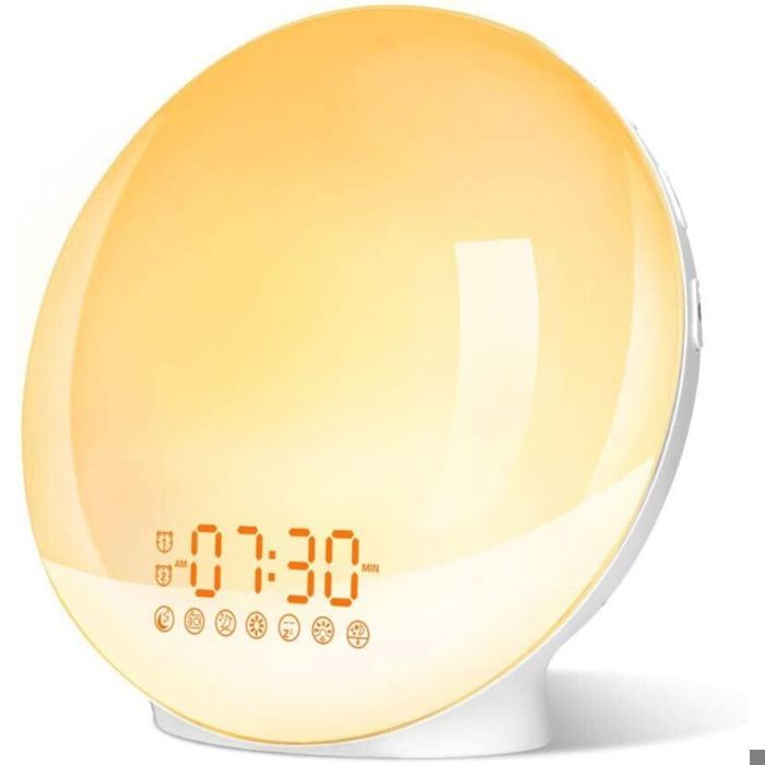 Réveil lumineux LED - PZCC - Simulateur daube et crépuscule - 20 niveaux de luminosité - Double réveil