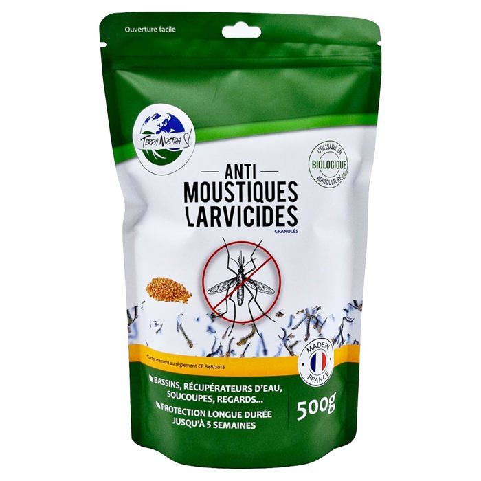 Anti Moustiques Larvicides-Formulé avec du BTI-Compatible Fosse Septique-Traitement Eaux Stagnantes jusquà 25m²-Pot 500g