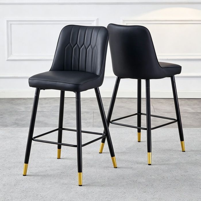 Lot de 2 Tabourets de Bar - BELLEMAVE - Cuir PU - Pieds Métalliques - Chaise de Cuisine - Hauteur 100 cm - Noir
