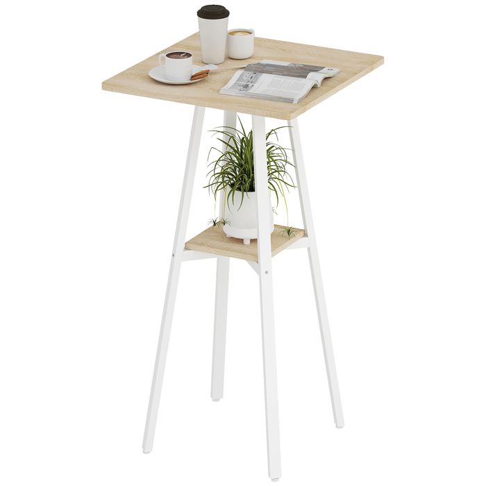 Table de bar - HOMCOM - carrée pour 2 personnes - étagère - cadre en métal - 55 x 55 x 95 cm - naturel et blanc Table de bar - HOMCOM - carrée pour 2 personnes - étagère - cadre en métal - 55 x 55 x 95 cm - naturel et blanc