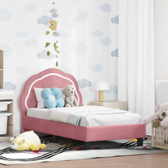 Cadre de lit pour tout-petit - Lit fille simple - design solide - avec tête de lit Rose 70 x 140 cm etu75v7939