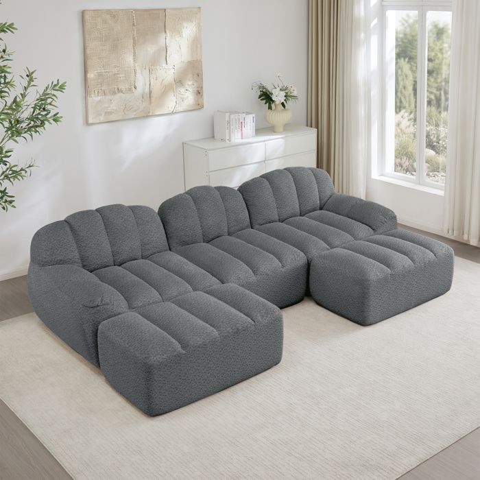 Canapé modulable - 3 places - Forme en U - 2 poufs amovibles - Mousse haute densité 32D - Assise profonde - Tissu doux