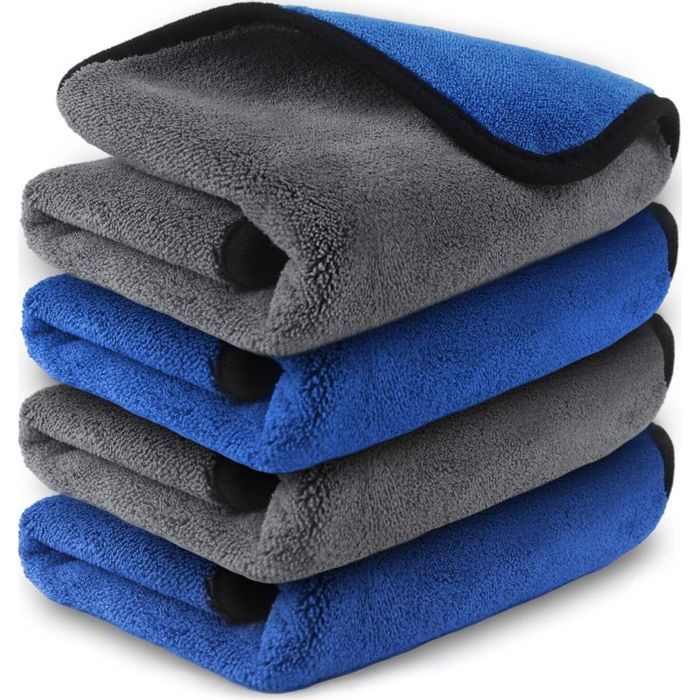 Chiffons Microfibre Voiture Professionnel Efficace Lot de 4 Serviettes pour Detailing Auto Moto Torchons 800 GSM Anti Rayures P