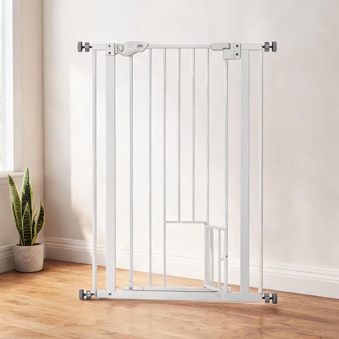 Barrière de sécurité intérieure extra-haute en acier avec porte et fermeture - Blanc Acier 80 x 2 x 104.1 cm Ref UXTP8L Barrière de sécurité intérieure extra-haute en acier avec porte et fermeture - Blanc Acier 80 x 2 x 104.1 cm Ref UXTP8L