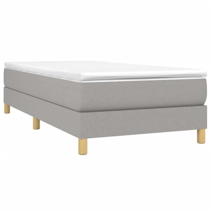 Sommier tapissier - AKOZON - 100x200 cm - Gris clair - Lattes de contreplaqué - Pieds robustes