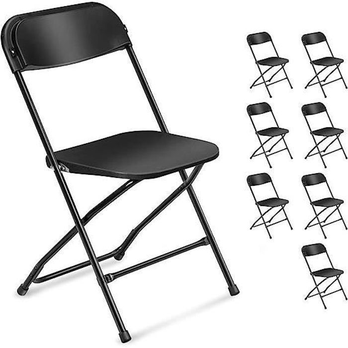 Lot de 8 chaises pliantes en plastique noir usage intérieur et extérieur usage commercial ou domestique pliable et empilable