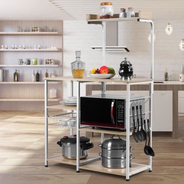 costway meuble de micro ondes et four rangement de cuisine 4 etageres 90 x 40 x 138 cm epices et ustensile 1 panier et 5 crochets cdiscount maison