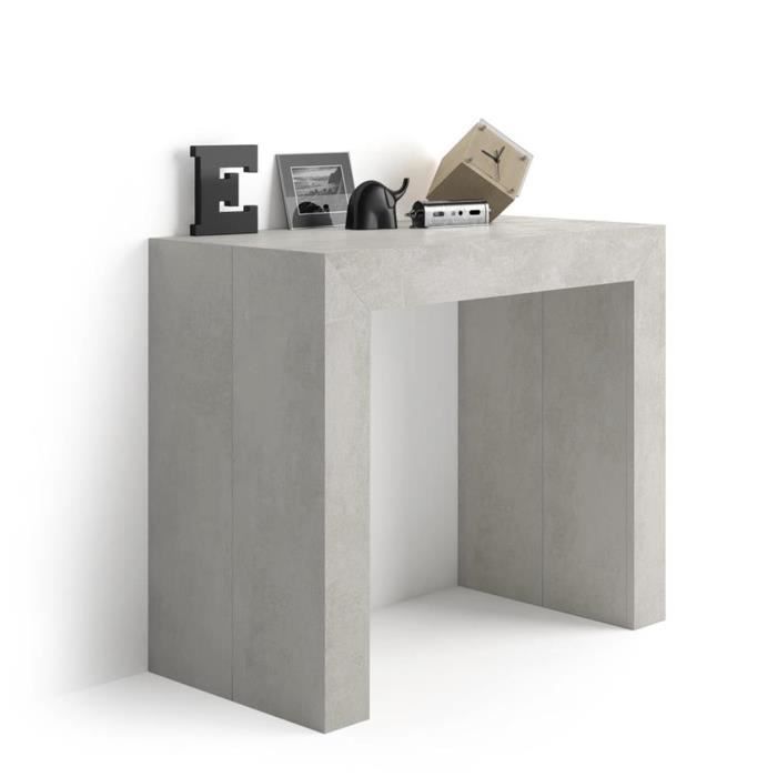 mobili fiver, table console extensible angelica, béton, mélaminé/aluminium, made in italy