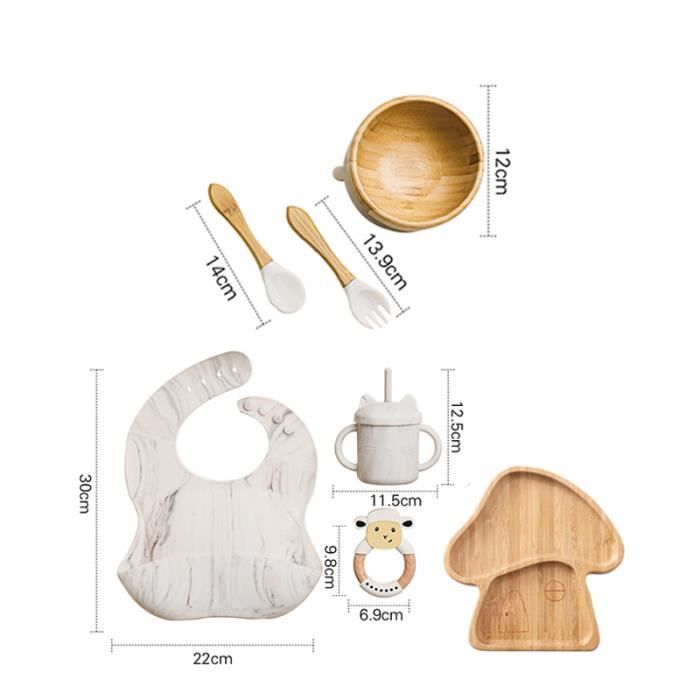 Ensemble de vaisselle en bambou pour enfants, tasse à ventouse en bois, cuillère en bambou