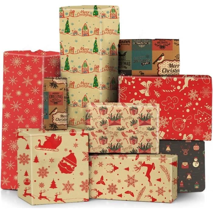 Papier Cadeau Noel, 10 Feuilles Papier Cadeau Noel Kraft, 50cm x 70cm  Emballage Cadeau Noël Recyclé Grande Vintage pour Cadeau de Noël,  Anniversaire, Craft, Enfant : : Loisirs créatifs