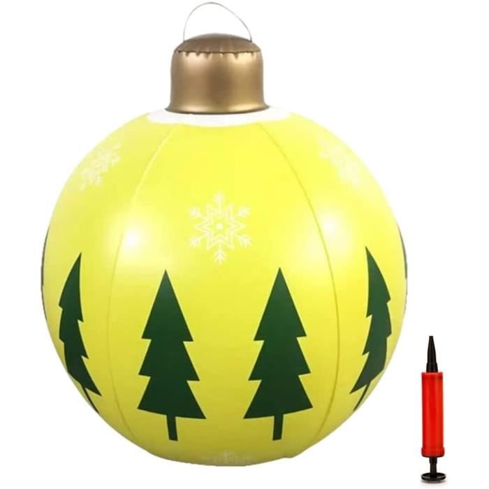 Boule De Noël Gonflable - Décoration Extérieure/intérieure - Taille 40x40x55 Cm - Jaune - Pour Pelouse, Piscine, Arbre - 9