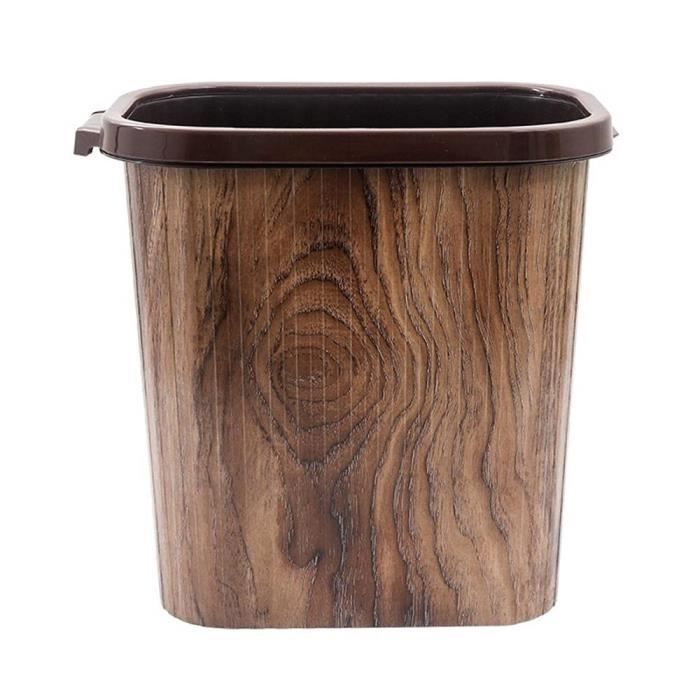 Poubelle Avec Couvercle Battant - Design Grain De Bois Rétro - 22x22x26,8 Cm - Pour Salle De Bain, Bureau