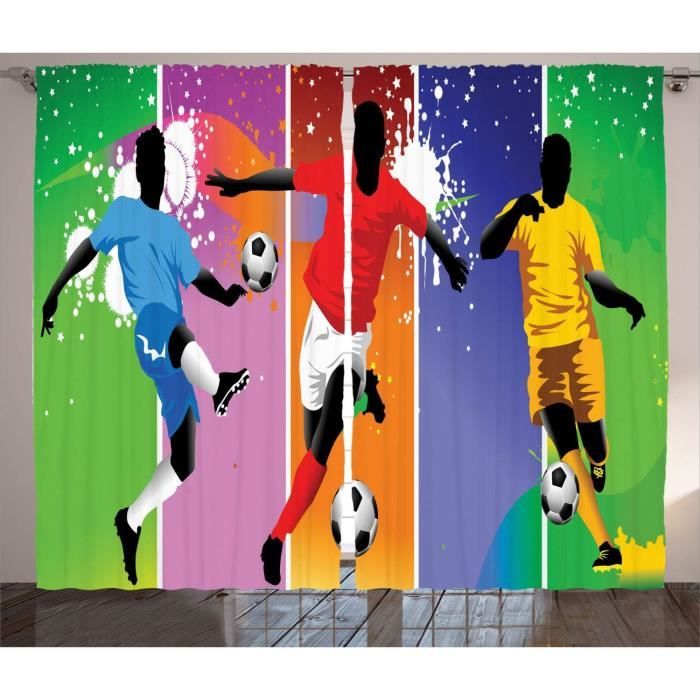 Rideaux Occultants Football Flamme 150x166 Cm - Lot De 2 - Chambre Enfant Garçon