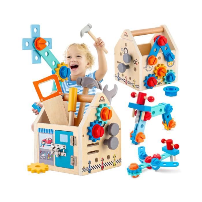 Boîte à Outils Enfant - Jouet en Bois - Multifonctionnelle - 2 à 5 Ans - Éducatif - Cadeau Idéal