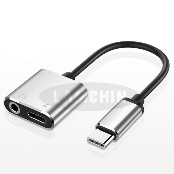 Adaptateur Jack USB C, 2 en 1 USB Type C vers 3.5mm Aux Audio