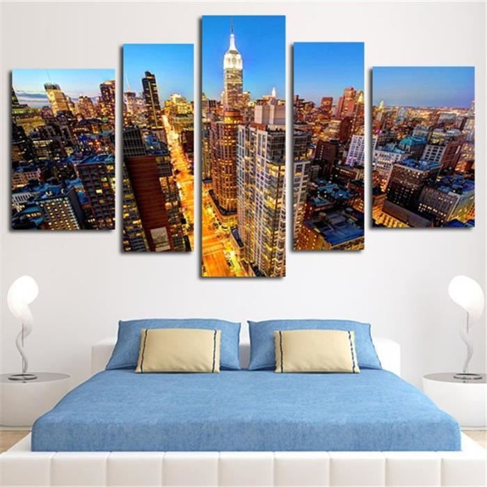 New Arrive Mur Canvas Peinture Modulaire New York City Voir Moderne Hd Art Picture Impression Peinture Decor Noframe 5 Pieces Achat Vente Objet Decoration Murale Cdiscount